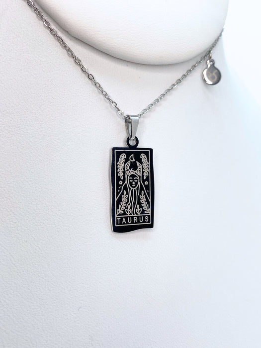 Taurus Zodiac Card Silver Necklace