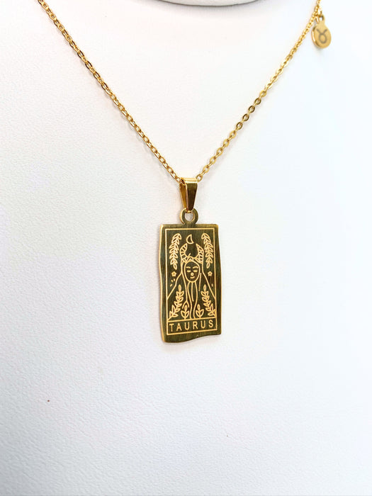 Taurus Zodiac Card Gold Necklace