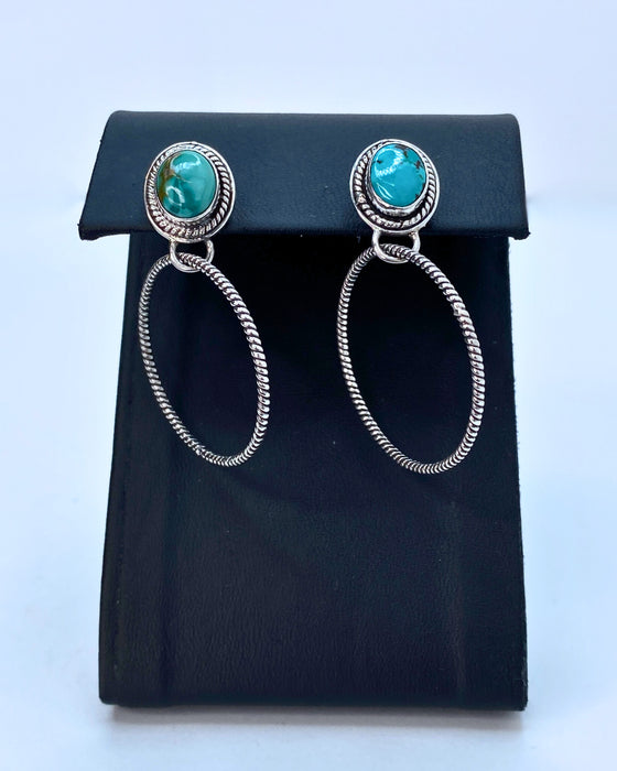 Turquoise Hoop Earrings Sterling Silver