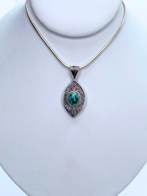 Ornate Turquoise Sterling Silver Pendant