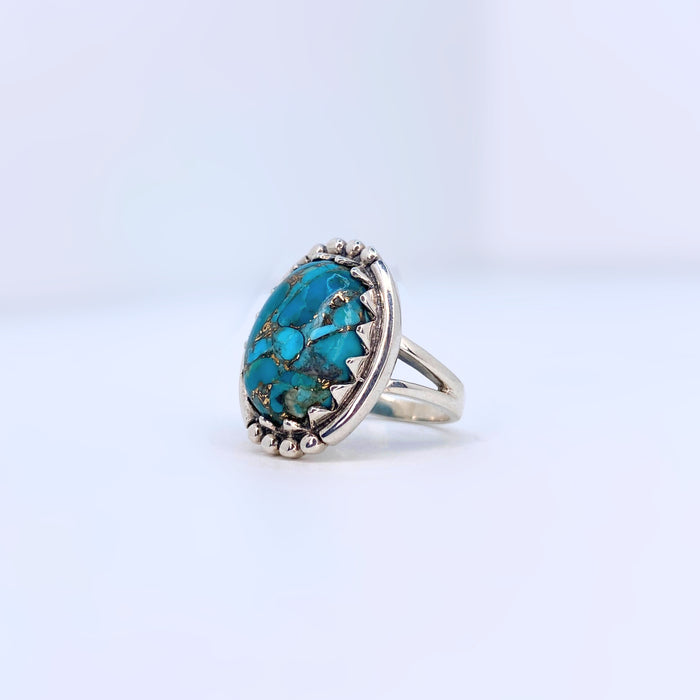 Turquoise Pyrite Ring Sterling Silver