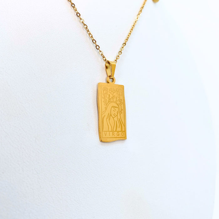 Virgo Zodiac Card Gold Necklace