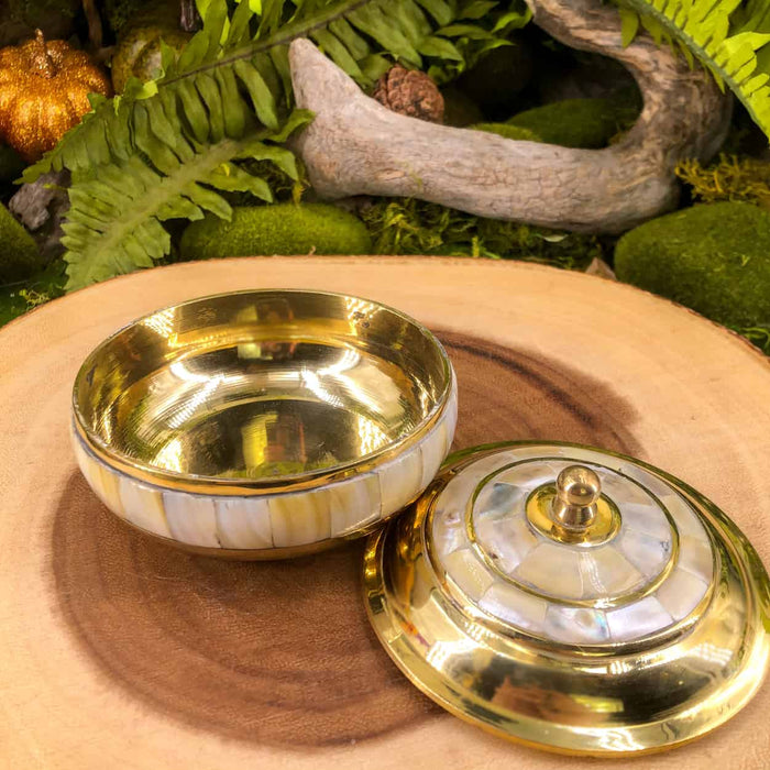 Brass Mother of Pearl Bowl with Lid